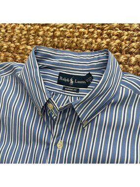 Polo Ralph Lauren Classic Fit Dress Shirt (Large - 16.5 Neck) Blue White Pin Str